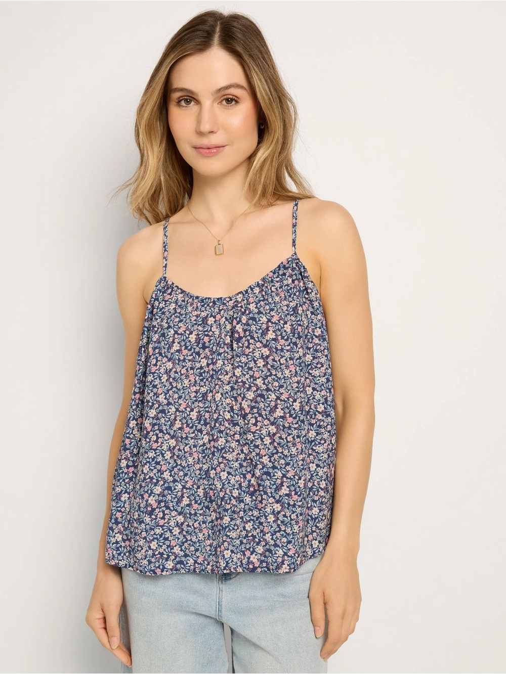 Blue Floral Spaghetti-Strap Cami Top
